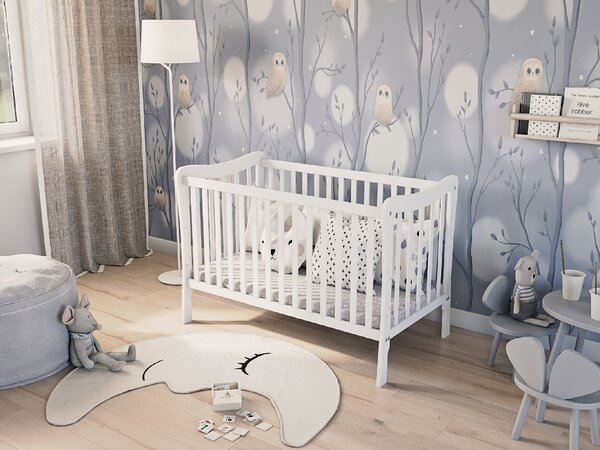 Dětská postýlka s boční zábranou Sasha bílá 120×60 cm Druh matrace: bez matrace