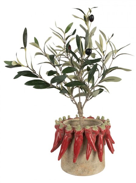 Cementový květináč s plastickými chilli papričkami Terazzo L – 21x17 cm