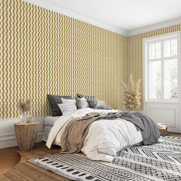 Tapety Vlnitý žlutý vzor na krémovém pozadí, Tapety geometrie, Tapety pruhy, a01188v5 : uwalls.cz