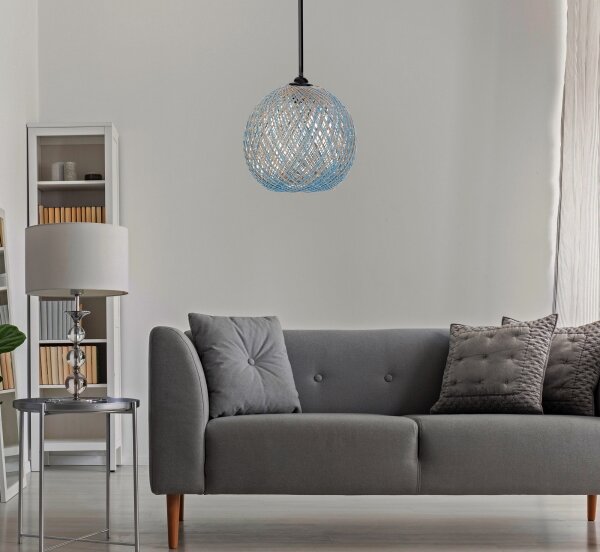 Lustr na lanku JUTE 1xE27/60W/230V modrá