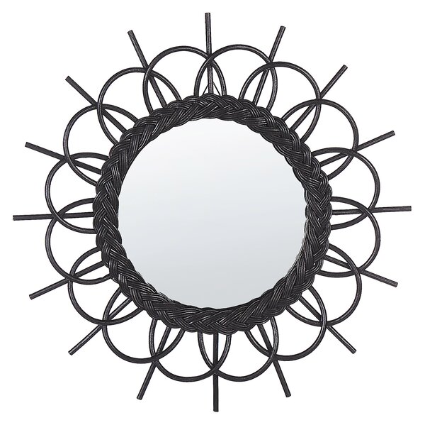 Nástěnné ratanové zrcadlo ⌀ 60 cm černé TELAKIA
