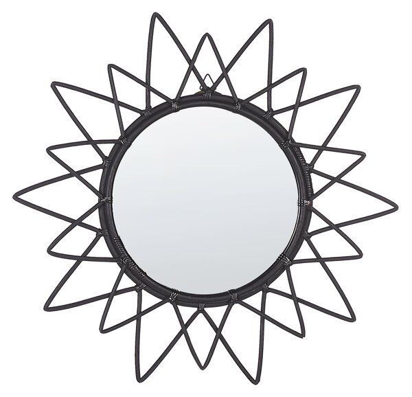 Nástěnné ratanové zrcadlo ⌀ 61 cm černé AROEK