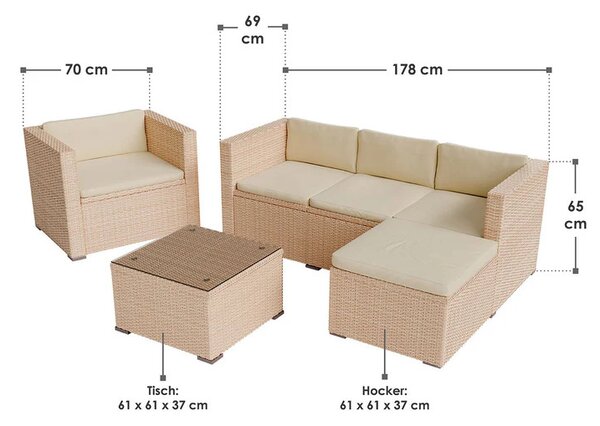 Juskys Zahradní ratanový set Punta Cana L - krémový/pískové podušky