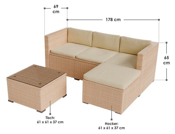 Juskys Zahradní ratanový set Punta Cana M - krémový/pískové podušky