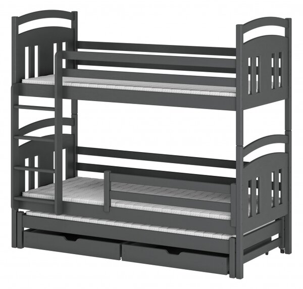 Patrová postel se šuplíky a přistýlkou IANDA - 70x160, grafit