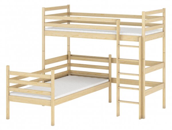 Patrová postel ve tvaru L INGRID - 70x160, borovice