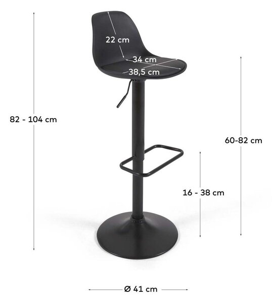 Matně černá barová židle s nastavitelnou výškou z imitace kůže (výška sedáku 60 cm) Orlando-T – Kave Home