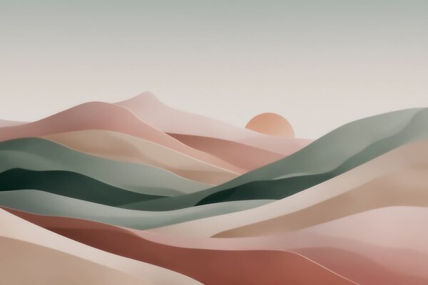 Fototapety Abstraktní pouštní krajina v pastelově zeleno-růžové barevné škále, minimalismus, Tapety Unikátní, w09860 : uwalls.cz