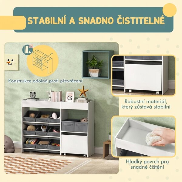 Dětský regál na hračky s 11 boxy, bílo-šedý 311-089V90WT