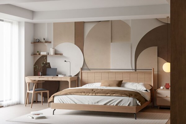 Fototapety Texturované béžové geometrické tvary ve vrstvené 3D kompozici, minimalistická moderní nástěnná, Fototapety geometrie, w05598 : uwalls.cz