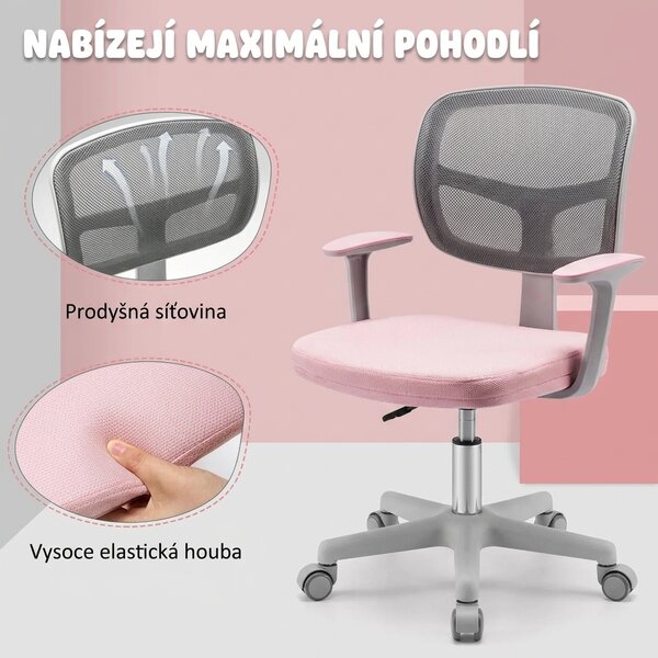 Dětská otočná židle s područkami, růžovo-šedá HY10252PK
