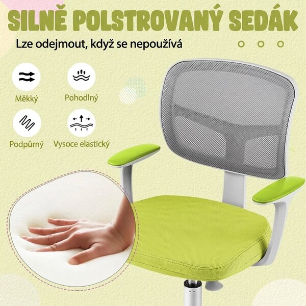 Dětská otočná židle s područkami, zeleno-šedá HY10252GN