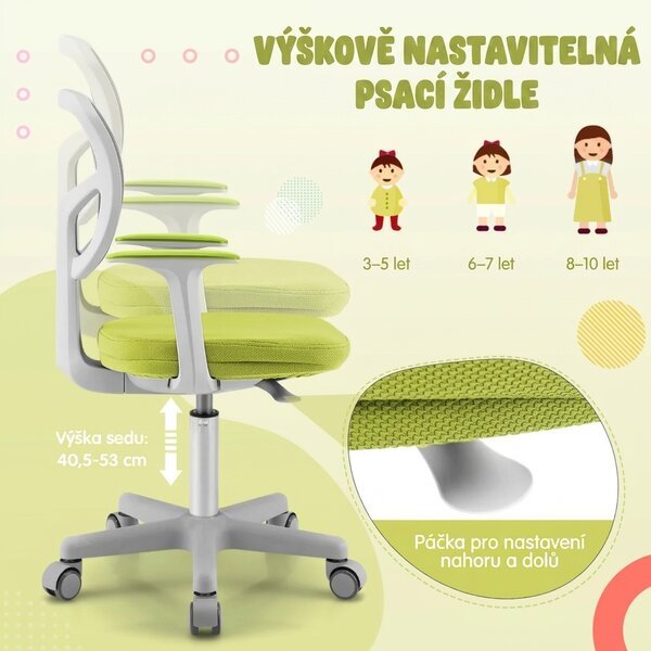 Dětská otočná židle s područkami, zeleno-šedá HY10252GN