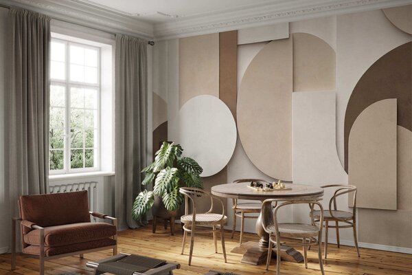 Fototapety Texturované béžové geometrické tvary ve vrstvené 3D kompozici, minimalistická moderní nástěnná, Fototapety geometrie, w05598 : uwalls.cz