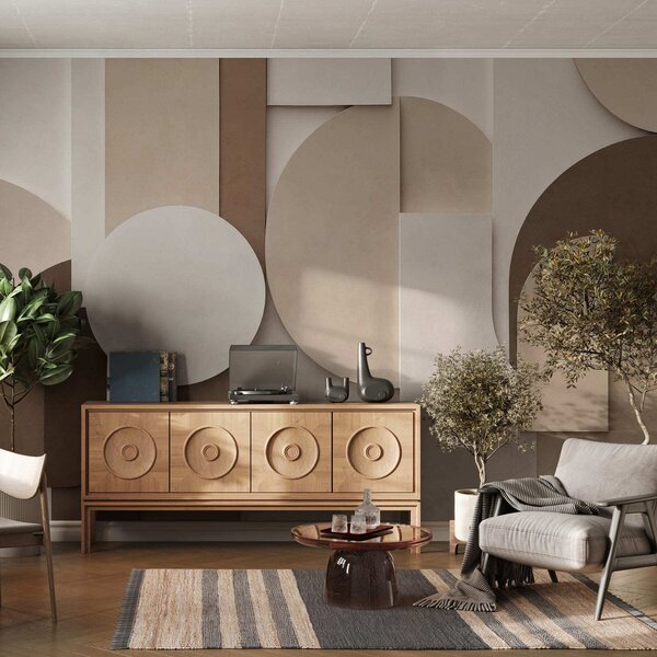 Fototapety Texturované béžové geometrické tvary ve vrstvené 3D kompozici, minimalistická moderní nástěnná, Fototapety geometrie, w05598 : uwalls.cz