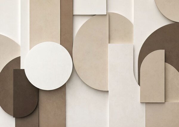 Fototapety Texturované béžové geometrické tvary ve vrstvené 3D kompozici, minimalistická moderní nástěnná, Fototapety geometrie, w05598 : uwalls.cz