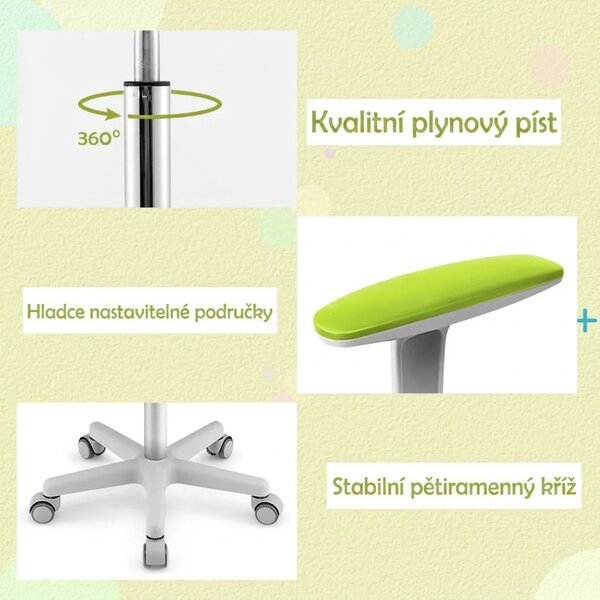 Dětská otočná židle s područkami, zeleno-šedá HY10252GN