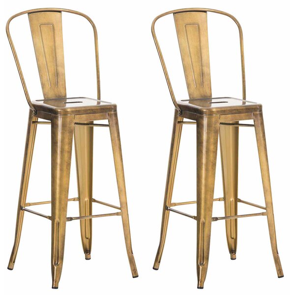 Kovová barová židle v industriálním stylu Aiden (SET 2 ks) - Zlatá