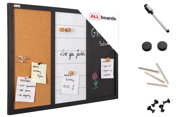 ALLboards COMBI CO64KBM_BK magnetická nástěnka 3v1 60 x 40 cm