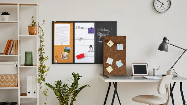 ALLboards COMBI CO96KBM_BK Kombinovaná tabule 3 v 1: bílá magnetická, černá magnetická na křídu a korková 90x60 cm