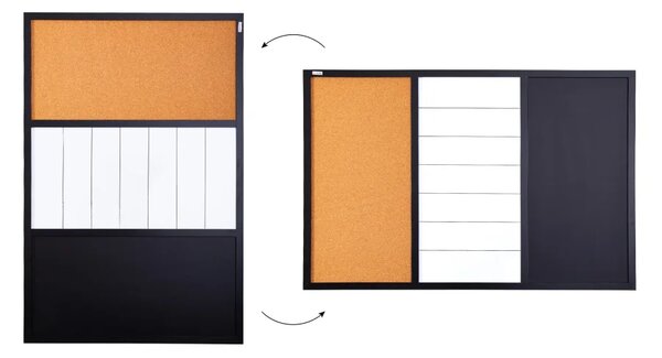 ALLboards COMBI CO96KBM_BK Kombinovaná tabule 3 v 1: bílá magnetická, černá magnetická na křídu a korková 90x60 cm