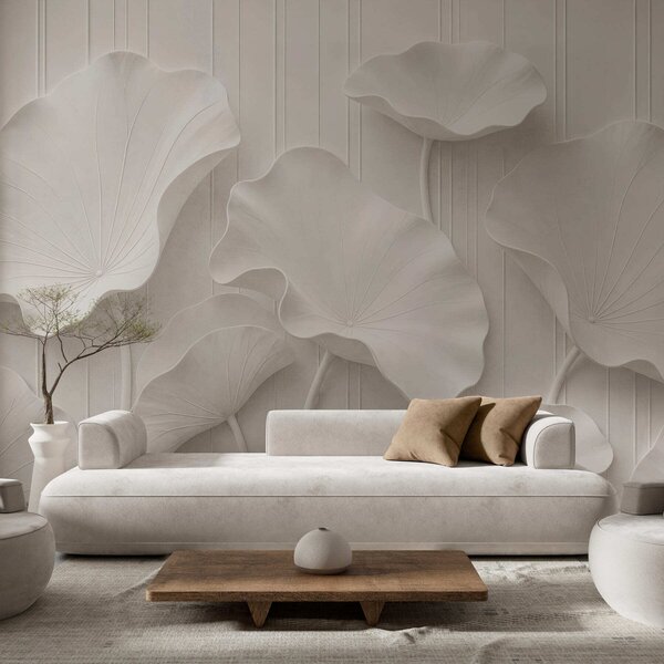 Fototapety Bílý plastický květinový reliéf s vrstvenými okvětními lístky, elegantní 3D nástěnná dekorace, Fototapety 3D, w05604 : uwalls.cz