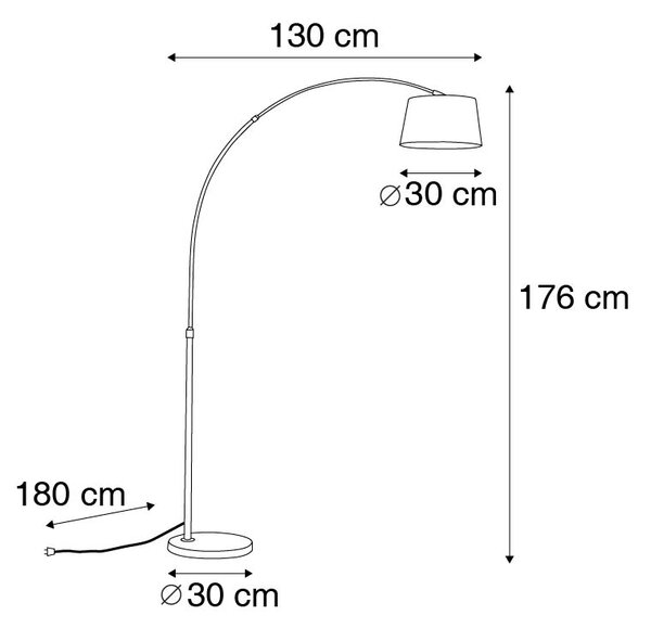 Moderní oblouková lampa ocelová s šedým látkovým stínítkem - Arc Basic