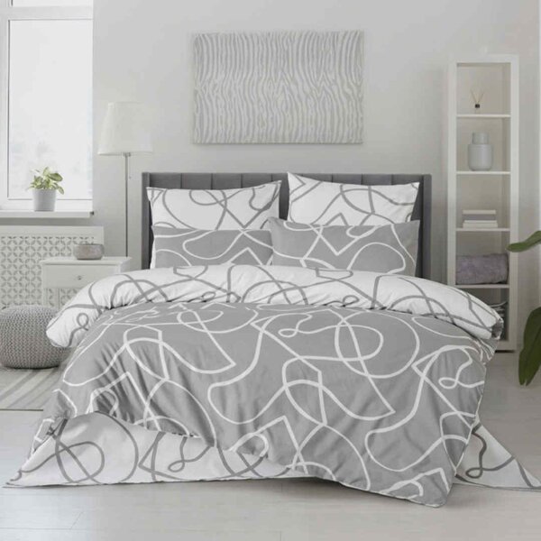 Povlečení bavlněné Merlot šedé 200x140cm+90x70cm TiaHome