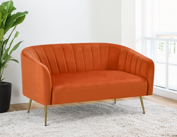 KONDELA Designový 2-sed, terakota Velvet látka/gold chrom-zlatý, BAGY