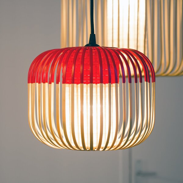 Závěsná svítidlo Forestier, Bamboo, stmívatelné, Červená, Obývací pokoj, Bambus, Design