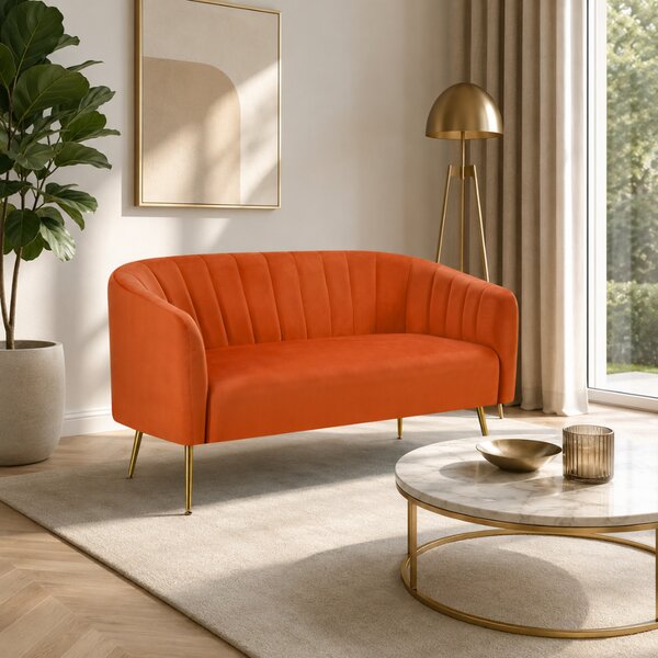 KONDELA Designový 2-sed, terakota Velvet látka/gold chrom-zlatý, BAGY