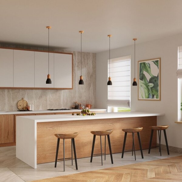 Sollux SL.0963 - Lustr na lanku QUBIC 1xE27/60W/230V beton/dřevo černá