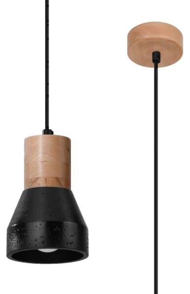 Sollux SL.0963 - Lustr na lanku QUBIC 1xE27/60W/230V beton/dřevo černá