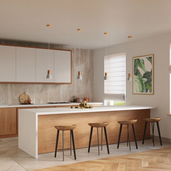 Sollux SL.0964 - Lustr na lanku QUBIC 1xE27/60W/230V beton/dřevo šedá