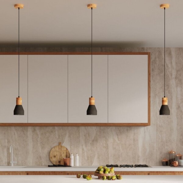 Sollux SL.0963 - Lustr na lanku QUBIC 1xE27/60W/230V beton/dřevo černá