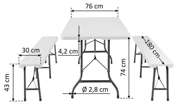 TENTino Plastový pivní set skládací - 180 cm (šířka stolu 76 cm)