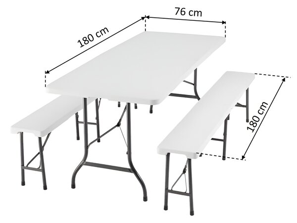 TENTino Plastový pivní set skládací - 180 cm (šířka stolu 76 cm)