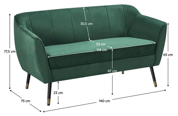 KONDELA Designový 2-sed, zelená Velvet látka/černá/zlatá, VIODA