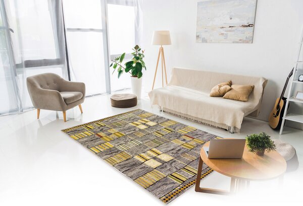 Oriental Weavers, Kusový koberec Zoya 820 E – na ven i na doma, 80x165, žlutá, chodba / předsíň