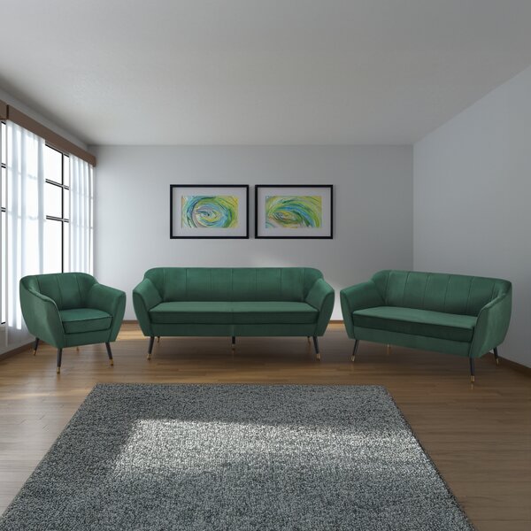 KONDELA Designový 2-sed, zelená Velvet látka/černá/zlatá, VIODA