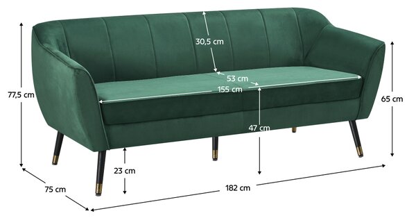KONDELA Designový 3-sed, zelená Velvet látka/černá/zlatá, VIODA