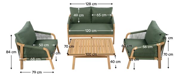 KONDELA Záhradný set, akáciové drevo, zelená/prírodná, NADIM