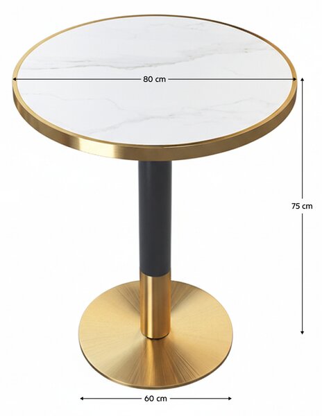 KONDELA Jídelní bistro stůl, bílý mramor/černá/zlatá, průměr 80 cm, OREN