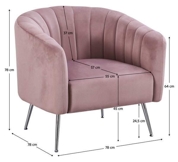 KONDELA Designové křeslo, růžová Velvet látka/chrom-stříbrný, BAGY