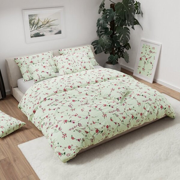Krepové povlečení FLORAL CREAM světle zelené Rozměr povlečení: 70 x 90 cm | 140 x 200 cm