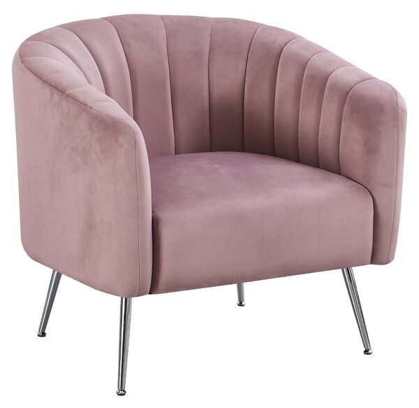 KONDELA Designové křeslo, růžová Velvet látka/chrom-stříbrný, BAGY