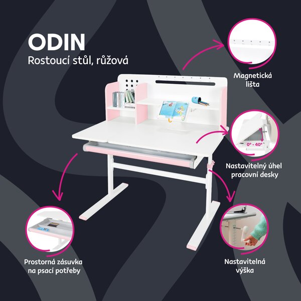 KONDELA Rostoucí psací stůl, růžová/bílá, ODIN