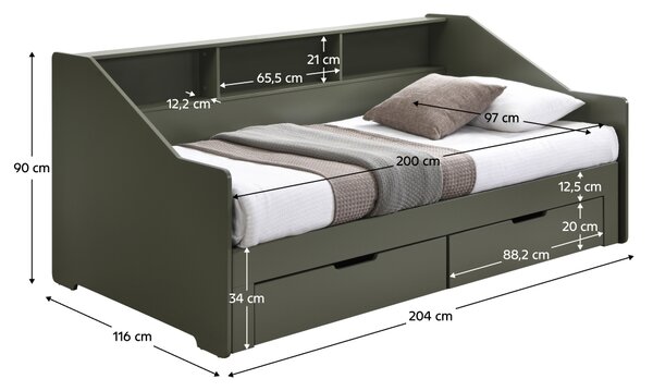 KONDELA Rozkládací postel, šedozelená, MONETA