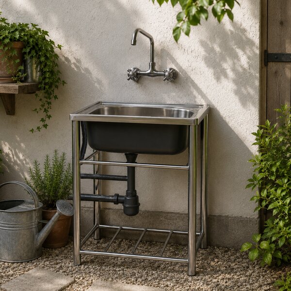 KONDELA Nerezový dřez se sifonem, 61x46, INOX NEW