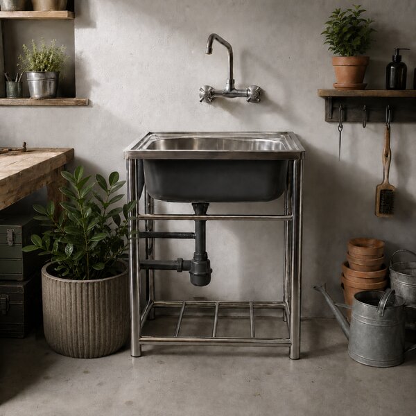 KONDELA Nerezový dřez se sifonem, 61x46, INOX NEW